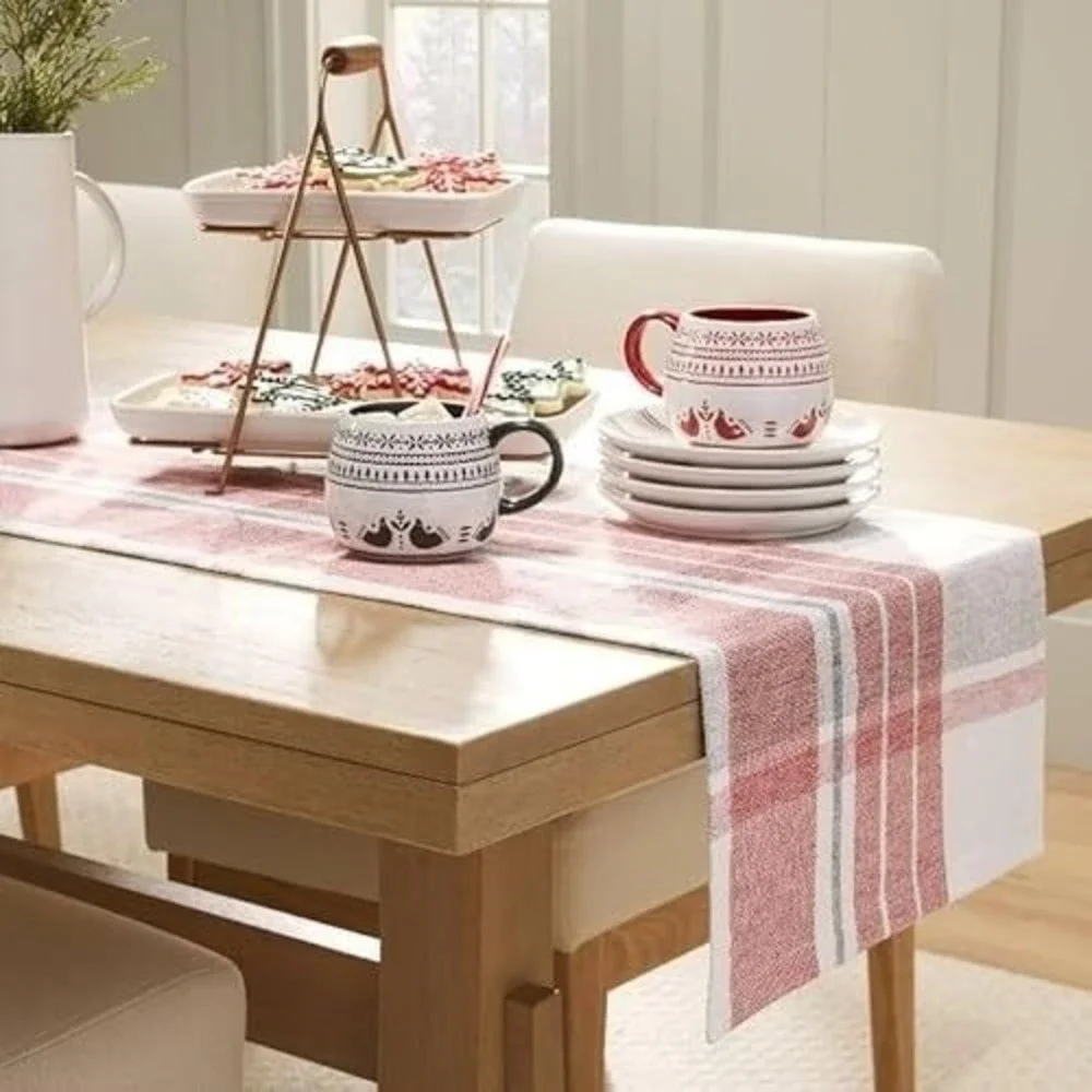 2pc Christmas Plaid Stripes Stoneware Appetizer Plates - Hearth & Hand Magnolia‎
